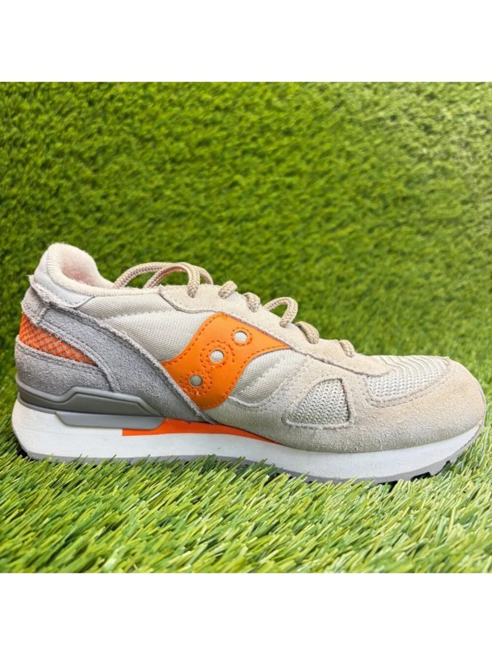 Saucony Shadow Original Boys Size 3.5Y Light Gray Orange Athletic Shoes Sneakers